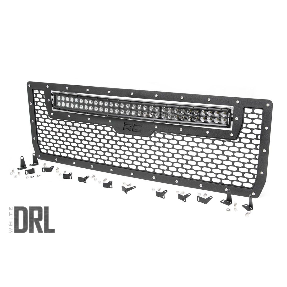ROUGH COUNTRY Mesh Grille | 30" Dual Row LED | Black | White DRL | GMC Sierra 1500 (14-15) | 70190DRL