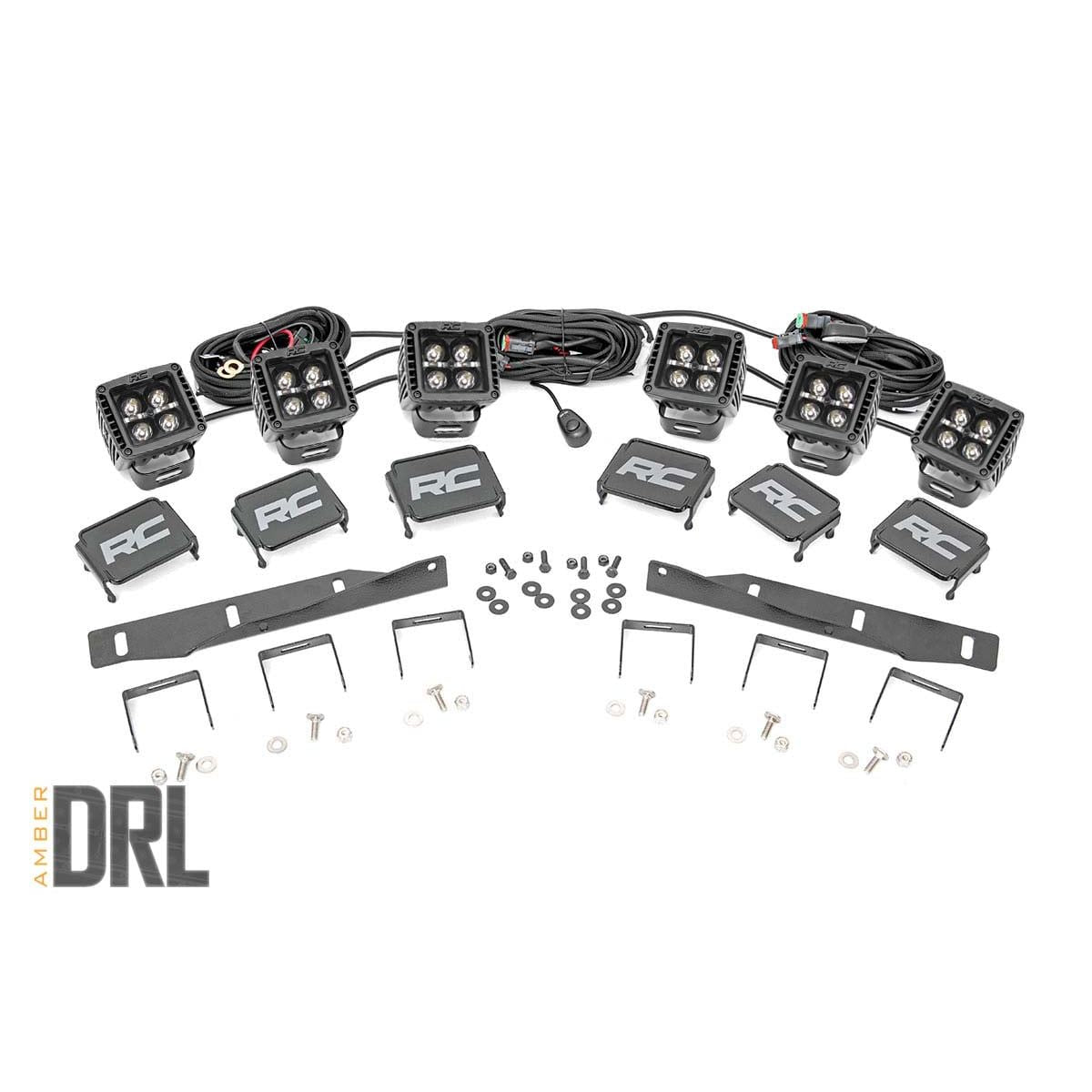 ROUGH COUNTRY LED Light Kit | Fog Mount | Triple 2" Black Pair | Amber DRL | Ford Raptor (17-20) | 70700DRLA