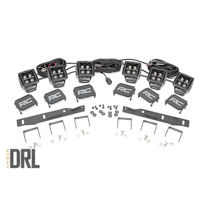 ROUGH COUNTRY LED Light Kit | Fog Mount | Triple 2" Black Pair | Amber DRL | Ford Raptor (17-20) | 70700DRLA