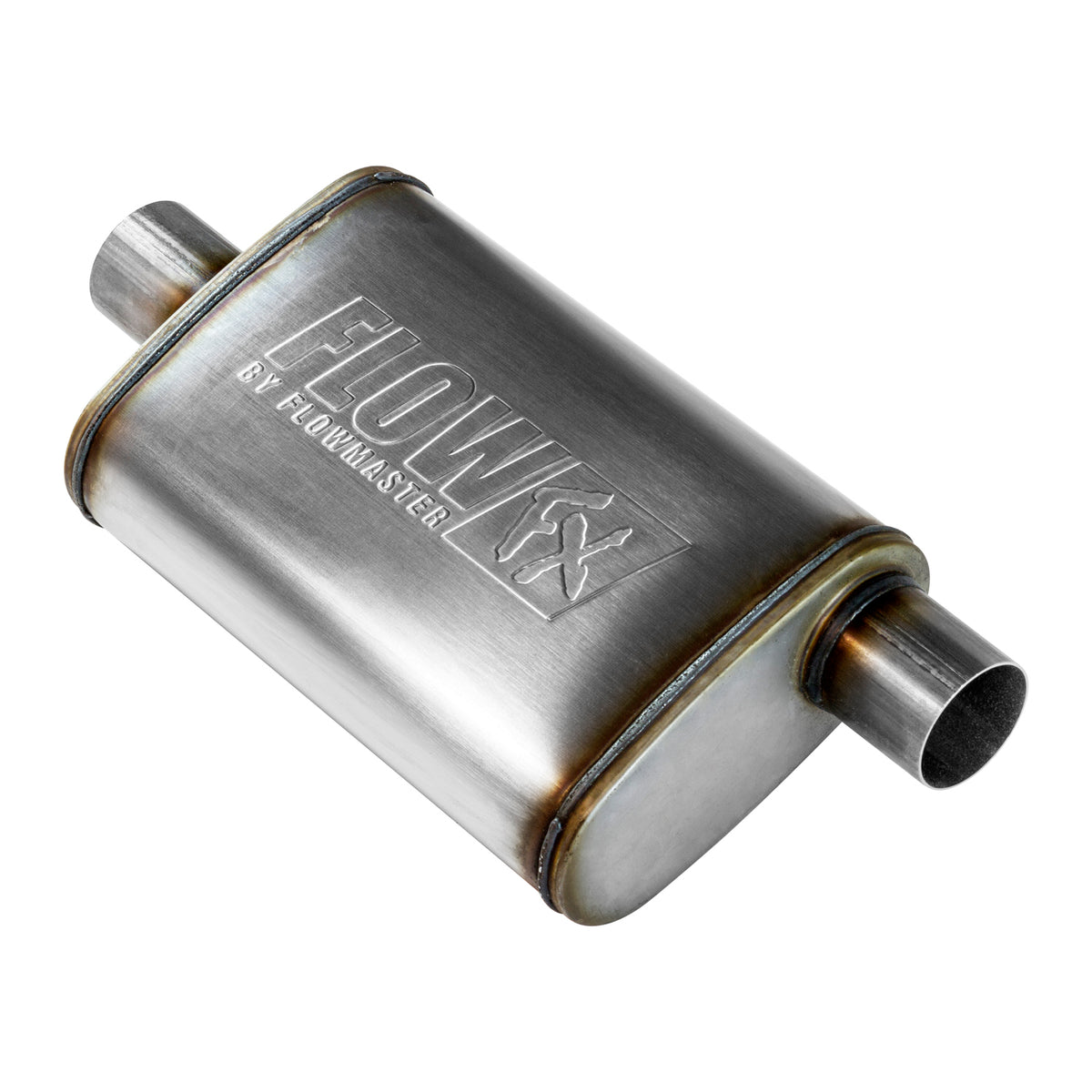 FLOWMASTER Flow Fx Muffler Flow Fx Muffler 2.50 Offset In/ 2.50 Center Out Moderate Sound Stainless Steel