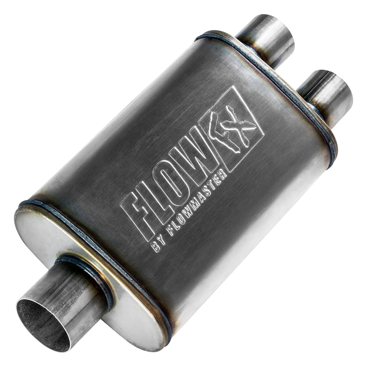 FLOWMASTER Flow Fx Muffler Flow Fx Muffler 3.00 Center In/ 2.50 Dual Out Moderate Sound Stainless Steel