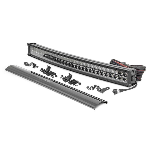 ROUGH COUNTRY 30 Inch Black Series LED Light Bar | Curved | Dual Row | Amber DRL | 72930BDA