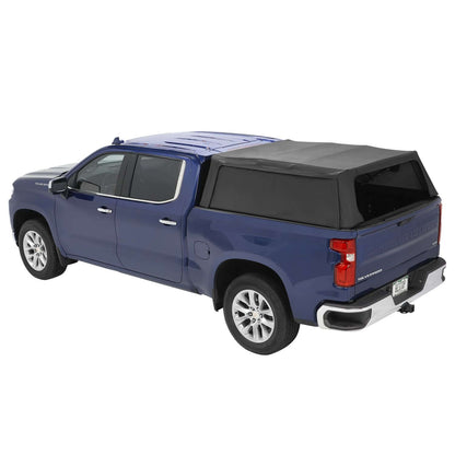 BESTOP | Supertop Truck Bed Cap 2 For Chevy/GMC 2019-2024 Silverado/Sierra 1500 5.8 Foot Black Diamond PVC Coated Sailcloth No Drill Bestop | 77318-35 on blue truck