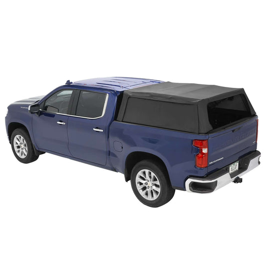 BESTOP | Supertop Truck Bed Cap 2 For Chevy/GMC 2019-2024 Silverado/Sierra 1500 5.8 Foot Black Diamond PVC Coated Sailcloth No Drill Bestop | 77318-35 on blue truck