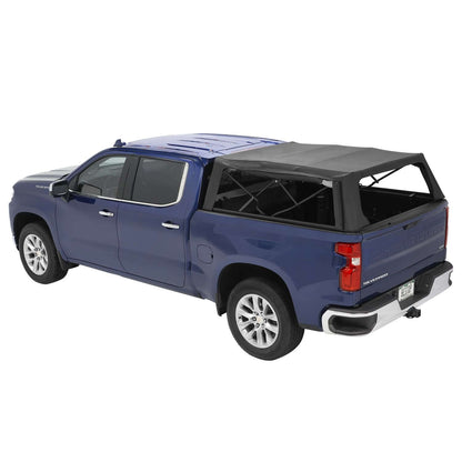 BESTOP | Supertop Truck Bed Cap 2 For Chevy/GMC 2019-2024 Silverado/Sierra 1500 5.8 Foot Black Diamond PVC Coated Sailcloth No Drill Bestop | 77318-35 on blue truck