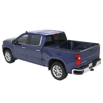 BESTOP | Supertop Truck Bed Cap 2 For Chevy/GMC 2019-2024 Silverado/Sierra 1500 5.8 Foot Black Diamond PVC Coated Sailcloth No Drill Bestop | 77318-35 on truck.