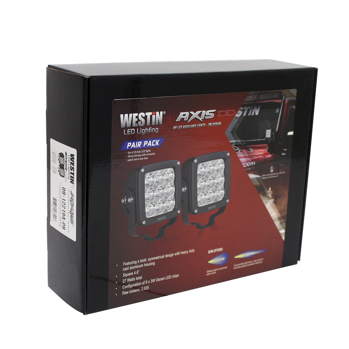 WESTIN AUTOMOTIVE | Axis LED Auxiliary Light  All  LED Auxiliary Light 4.5" x 4.5" Square Spot w/3W Osram (Set-2 | 09-12219A-PR