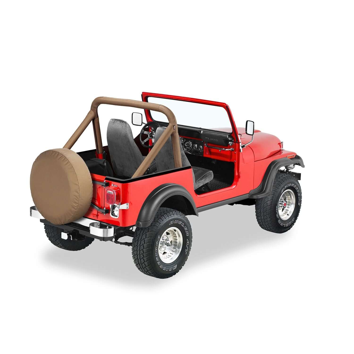 BESTOP | Jeep Sport Bar Covers For Jeep 1980-1983 CJ5 Tan Bestop | 80007-04 on a red Jeep with tan covers.