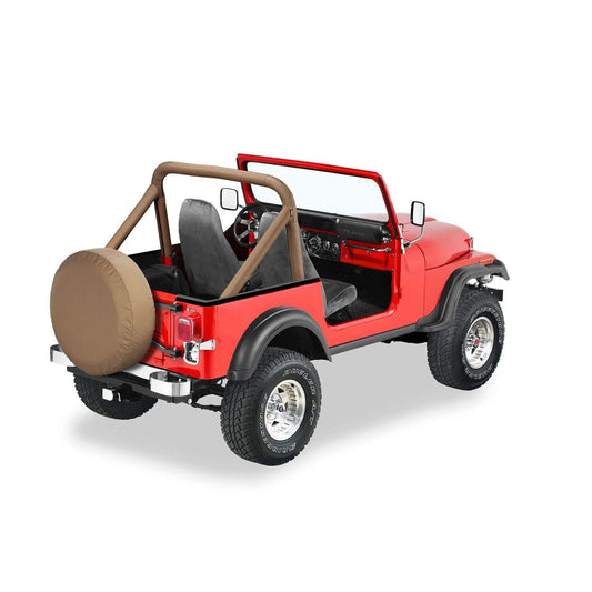 BESTOP | Jeep Sport Bar Covers For Jeep 1980-1983 CJ5 Tan Bestop | 80007-04 on a red Jeep with tan covers.