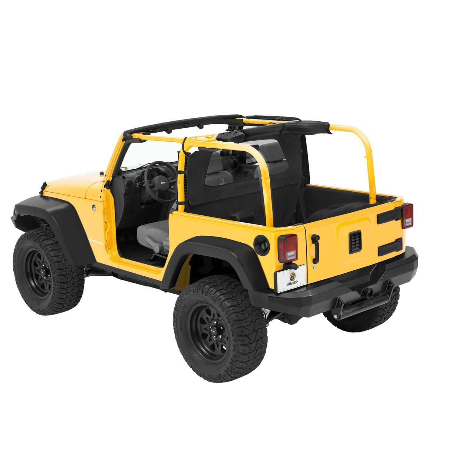 BESTOP | Standard Windjammer For Jeep 2007-2018 Wrangler JK 2 DoorBlack Diamond Bestop | 80031-35 installed on yellow Jeep Wrangler.