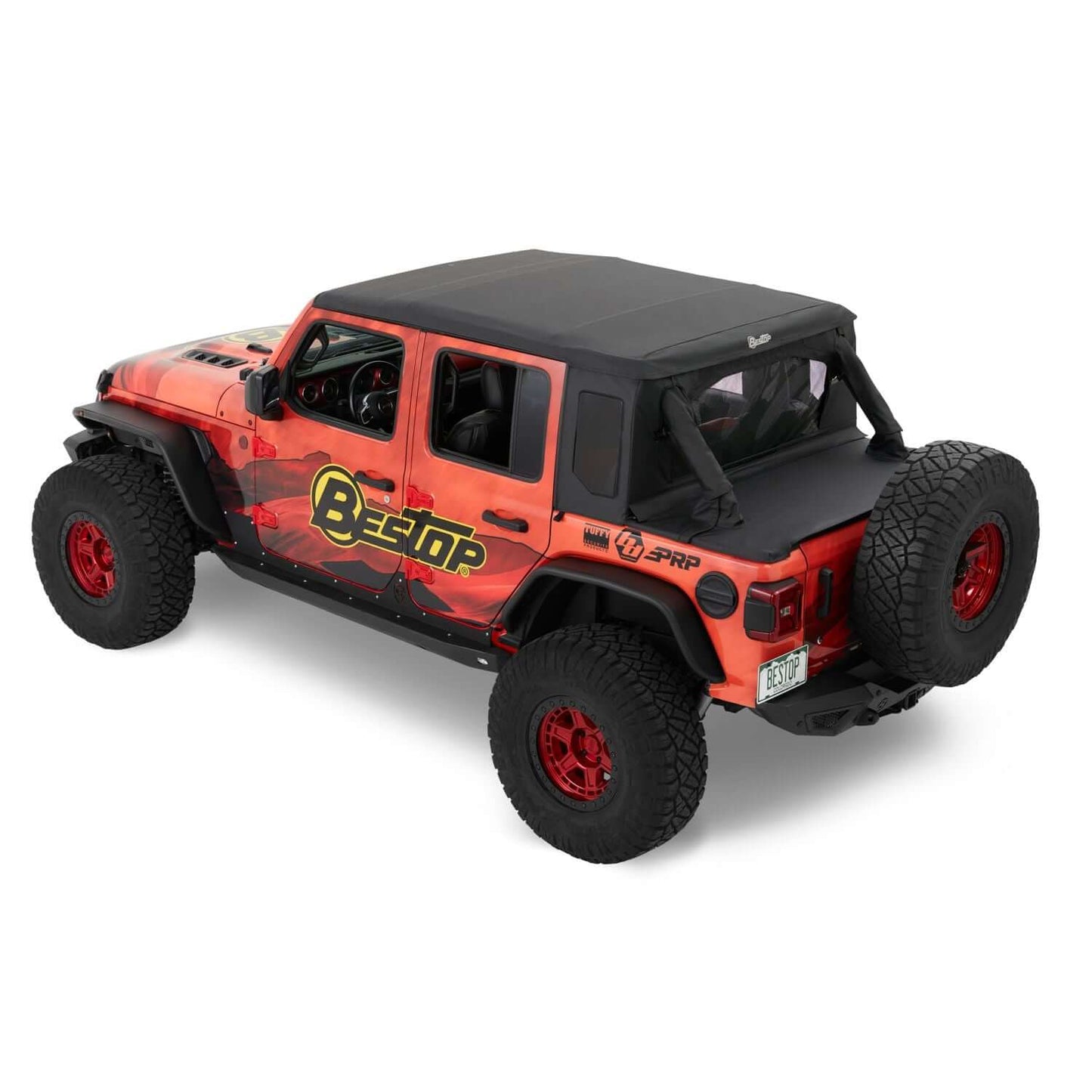 BESTOP | Jeep Wrangler Halftop Soft Top Conversion Kit For Jeep 2018-2023 Wrangler JL 4 Door Black Diamond Bestop | 80100-35 on a Jeep