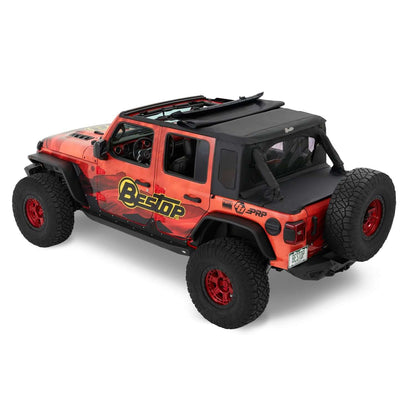 BESTOP | Jeep Wrangler Halftop Soft Top Conversion Kit For Jeep 2018-2023 Wrangler JL 4 Door Black Diamond Bestop | 80100-35 installed on a Jeep.
