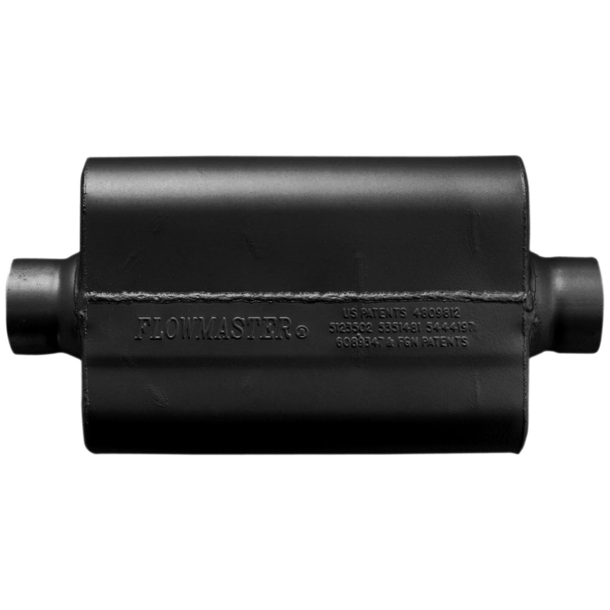 FLOWMASTER 50 Series Delta Force Race Muffler 50 Series Race Muffler 409SS 2.50 Center In 2.50 Center Out, Low Profile -Aggre