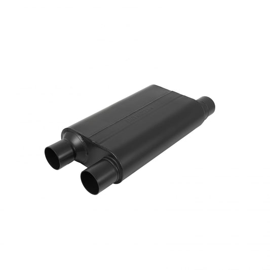 FLOWMASTER 80 Series Chambered Muffler 80 Series Crossflow Stainless Steel 2.50 Offset In 2.50 Dual Out Aggressive Sound