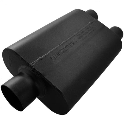 FLOWMASTER 40 Series Delta Flow Chambered Muffler 40 Delta Flow Stainless Steel 3.00 Center In 2.50 Dual Out Aggressive Sound