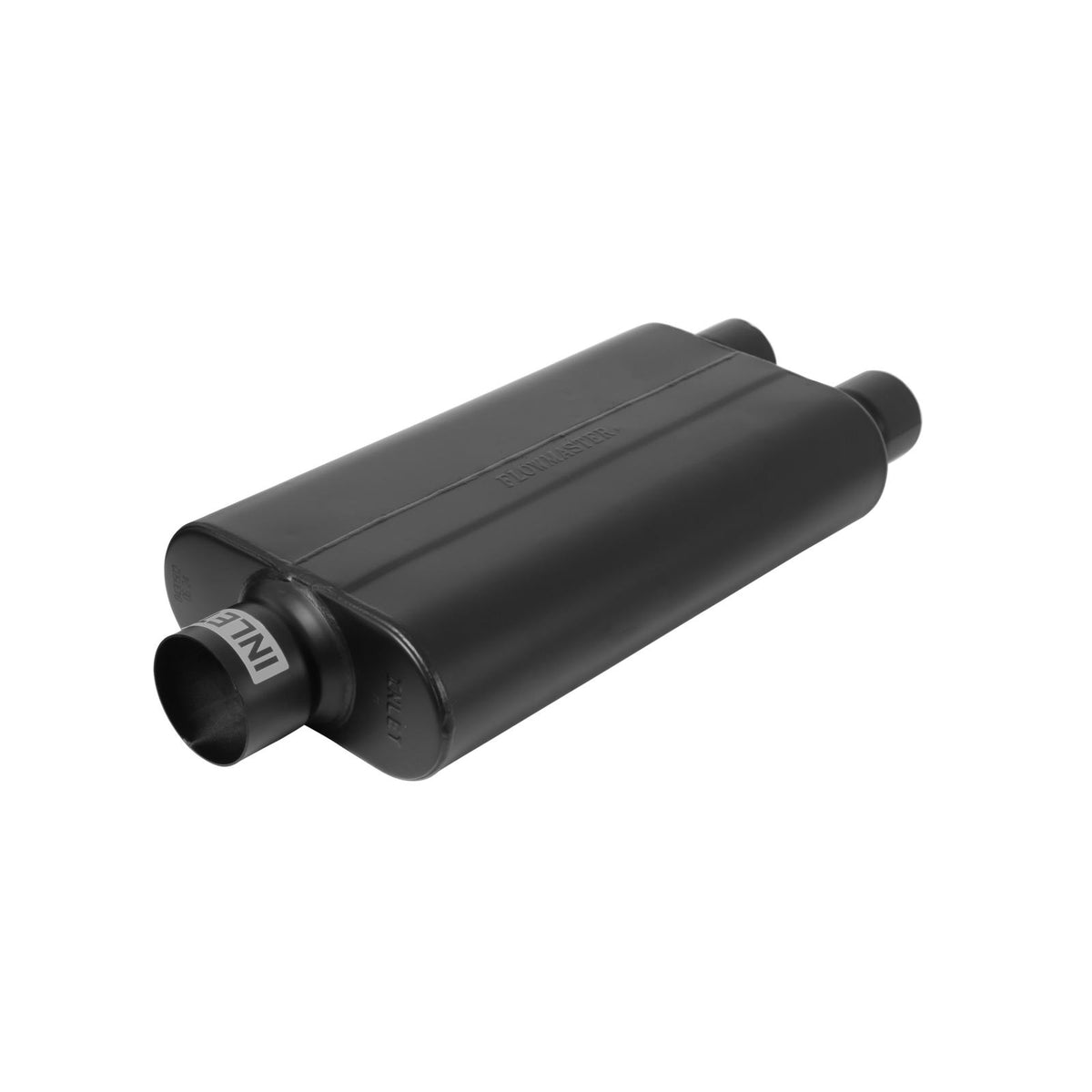 FLOWMASTER 50 Series Delta Flow Chambered Muffler 50 Delta Flow Stainless Steel 3.00 Center In 2.50 Dual Out Moderate Sound
