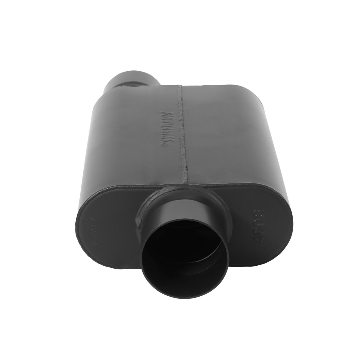 FLOWMASTER 40 Series Delta Force Race Muffler 40 Series Race Muffler 409SS 3.50 Offset In 3.50 Center Out -Aggressive Sound
