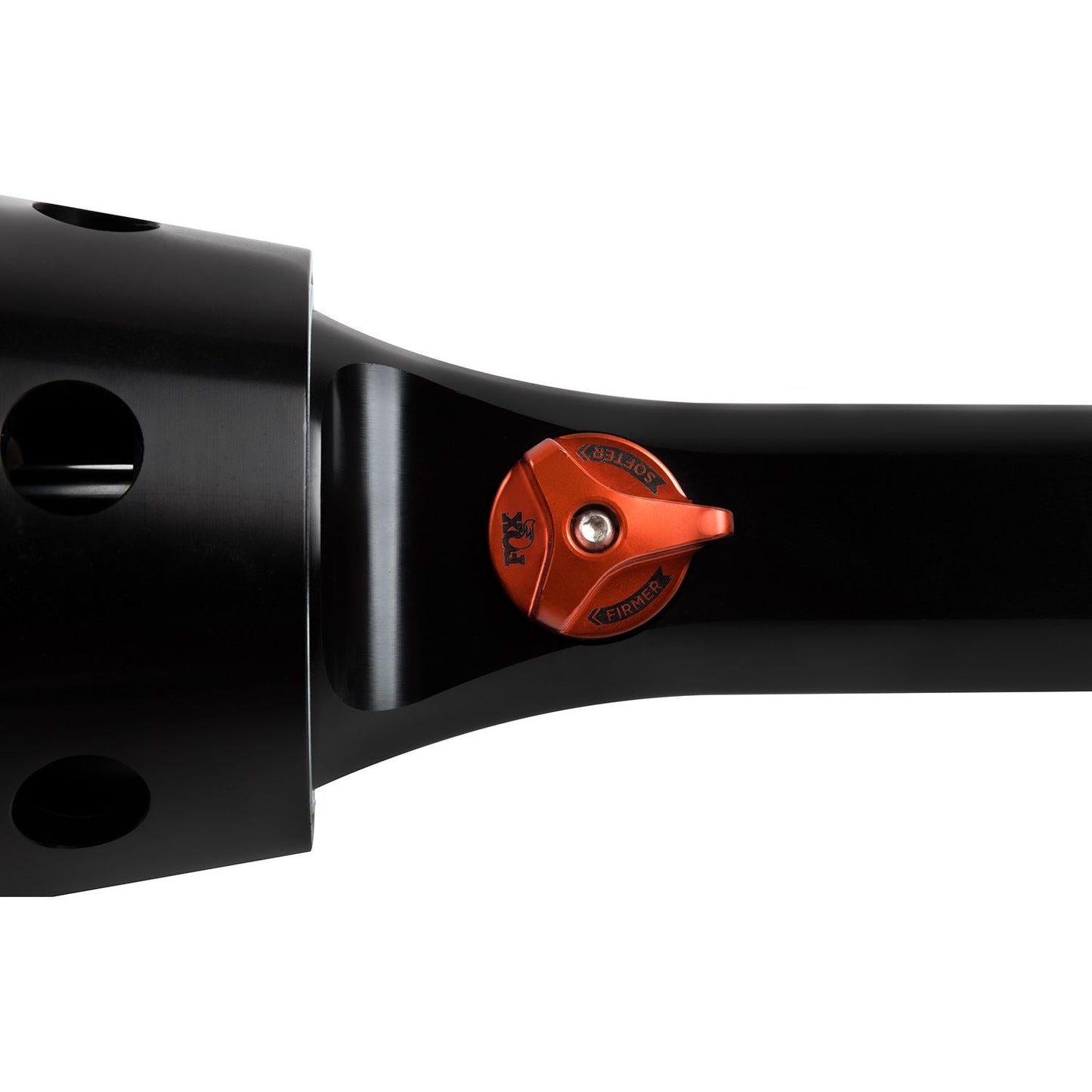 FOX | Shock Absorber 19-On Ford Raptor Front Coilover Live Valve Internal Bypass 3.0 Series Remote Reservoir 7.9 Inch 0-2 Inch Lift Kit | 883-06-153 adjuster dial close-up