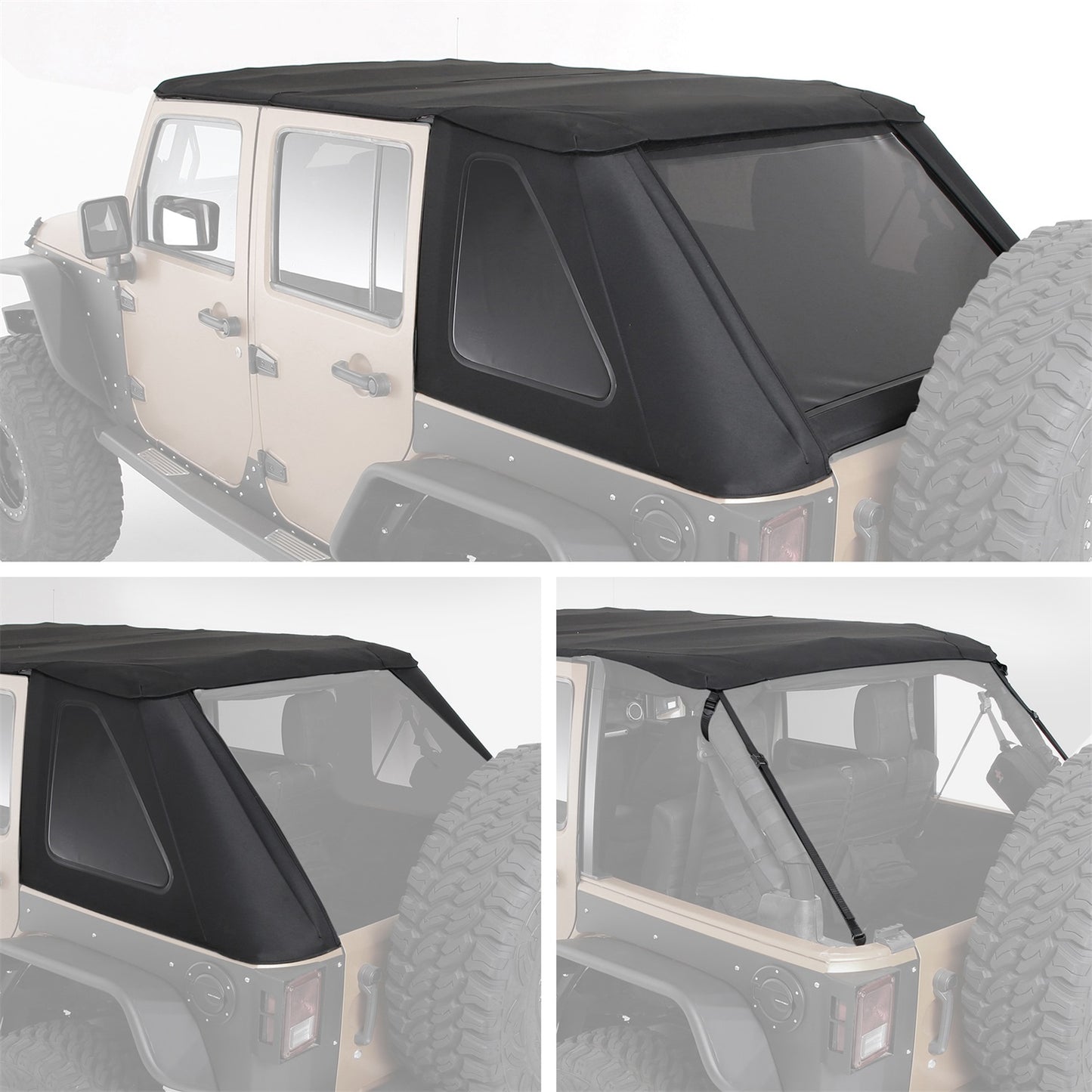 SMITTYBILT | Bowless Combo Top W/Tinted Windows Black Diamond 07-18 Wrangler JK 4 Door Smittybilt |9083235