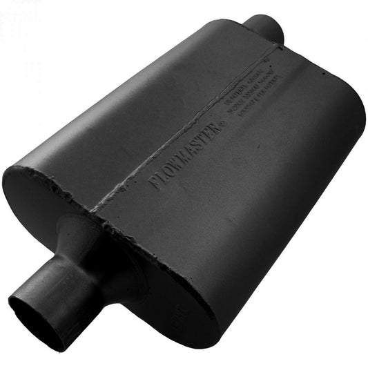 FLOWMASTER 40 Series Delta Flow Chambered Muffler 40 Delta Flow 2.25 Center In 2.25 Offset Out Aggressive Sound