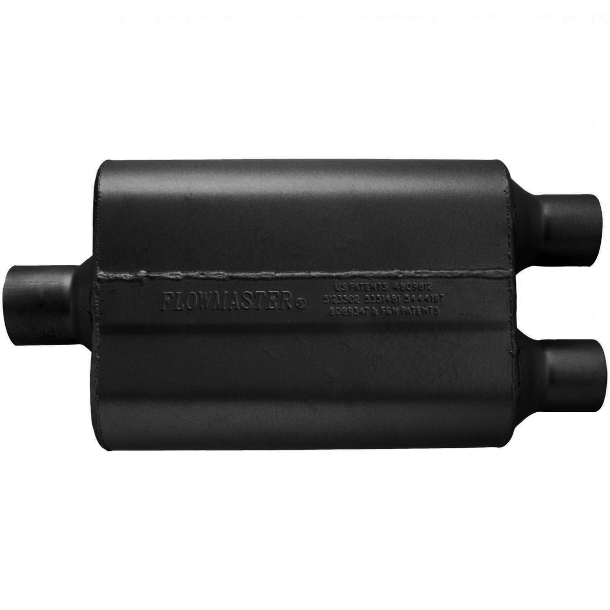 FLOWMASTER 40 Series Delta Flow Chambered Muffler 40 Delta Flow 2.50 Center In 2.25 Dual Out Aggressive Sound