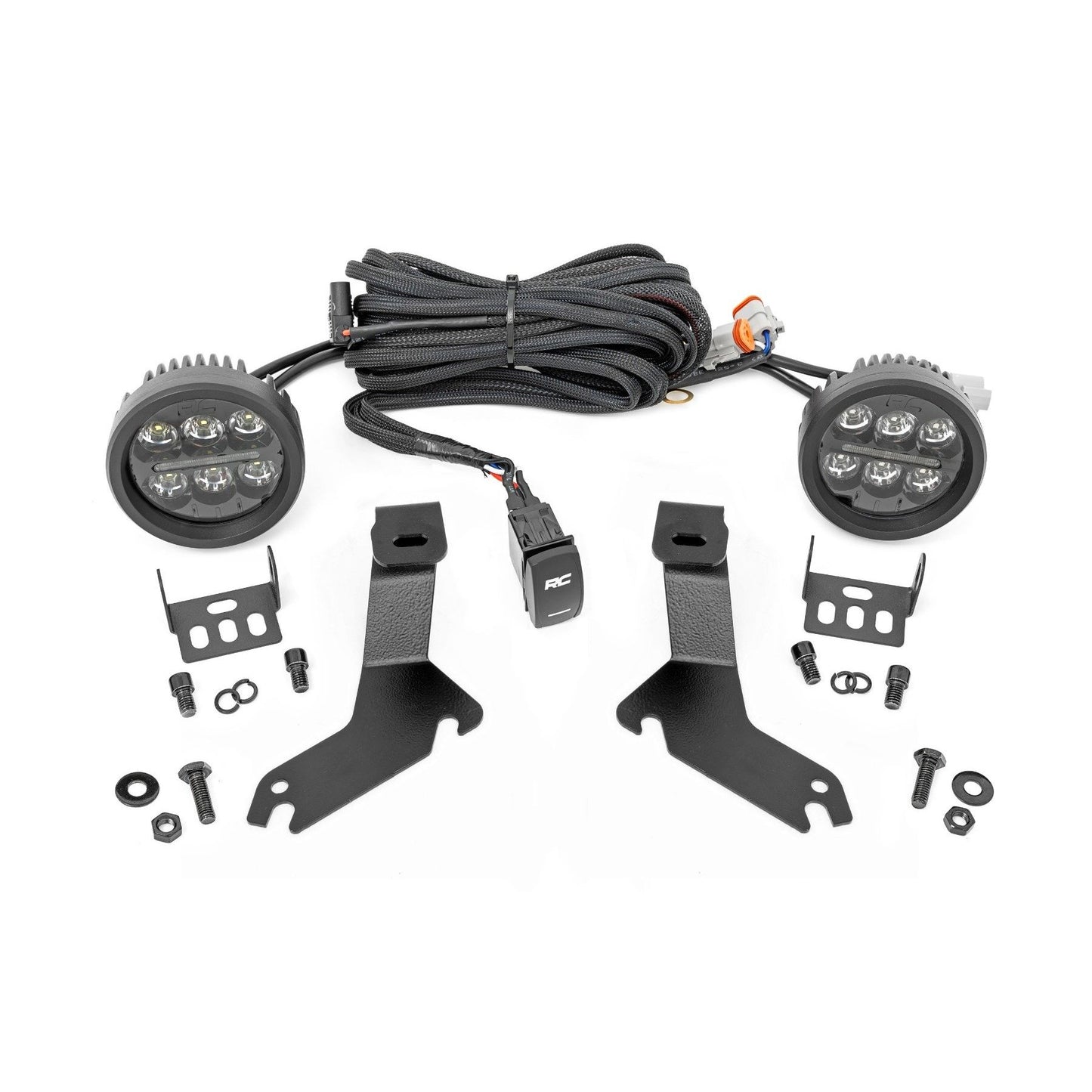 ROUGH COUNTRY LED Light Kit | Ditch Mount | Black Series Round | 3.5 Inch | Amber DRL | Chevy 1500 (99-06) | 82286