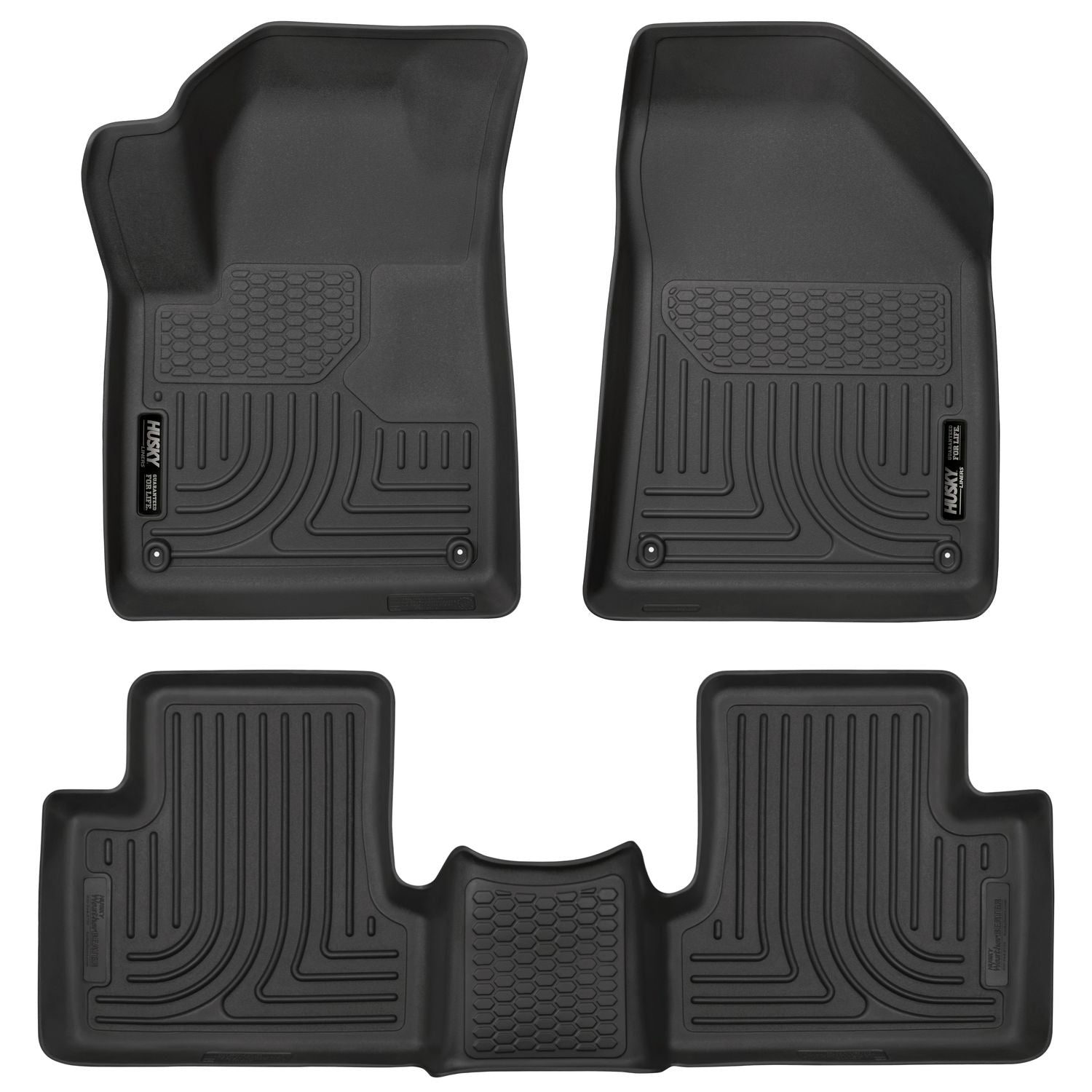 Husky Liners | Weatherbeater Front & 2nd Seat Floor Liners For 2015-2023 Jeep Cherokee Husky Liners | 99091 in black rubber.