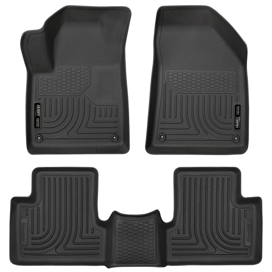 Husky Liners | Weatherbeater Front & 2nd Seat Floor Liners For 2015-2023 Jeep Cherokee Husky Liners | 99091 in black rubber.