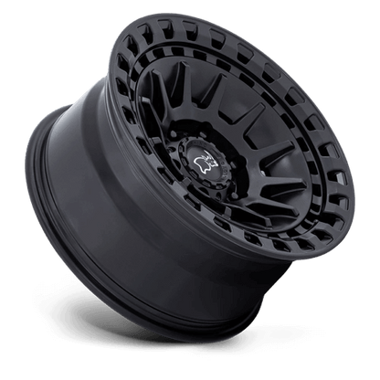 Black Rhino BARRAGE Matte Black wheel showcasing concave design and durable armored ring for off-road vehicles.