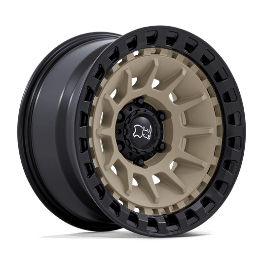 Black Rhino BARRAGE Desert Sand On Matte Black off-road wheel with concave design and durable lip treatment.