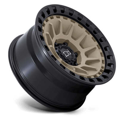 Black Rhino BARRAGE Desert Sand On Matte Black wheel showcasing off-road capability and durable design.