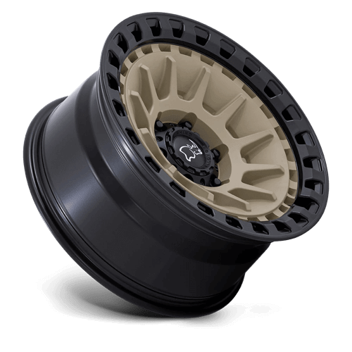 Black Rhino BARRAGE Desert Sand On Matte Black wheel showcasing concave design and durable construction.