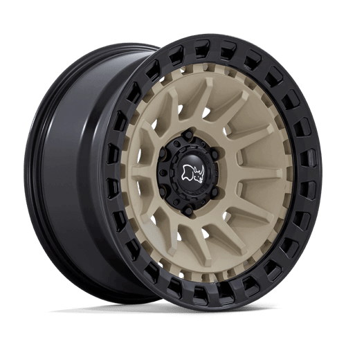 Black Rhino BARRAGE Desert Sand On Matte Black off-road wheel with concave monoblock design.