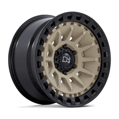 Black Rhino BARRAGE Desert Sand On Matte Black off-road wheel with concave monoblock design.
