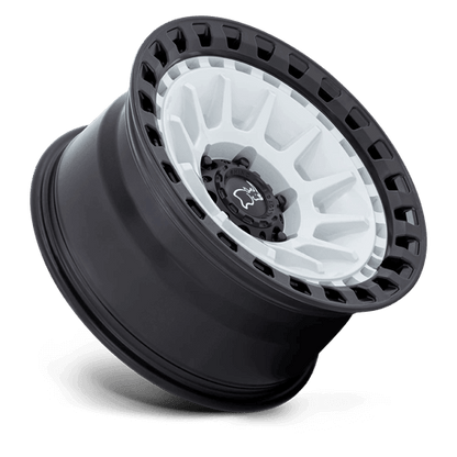 Black Rhino BARRAGE Gloss White On Matte Black wheel showcasing off-road design and durable construction.