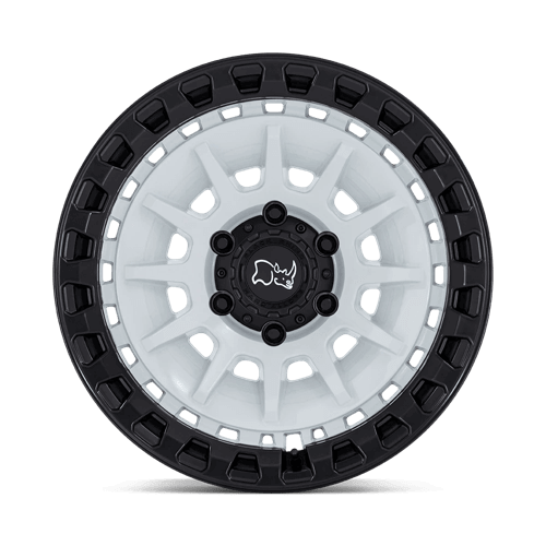 Black Rhino BARRAGE Gloss White On Matte Black wheel featuring concave monoblock construction and robust lip design.