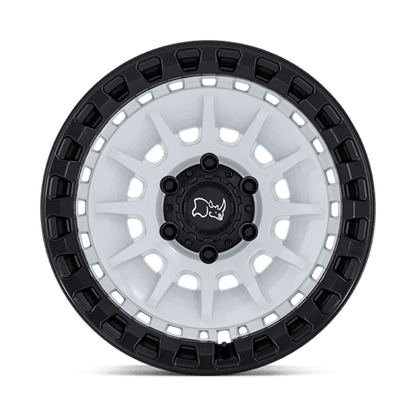 Black Rhino BARRAGE Gloss White On Matte Black wheel featuring concave monoblock construction and robust lip design.