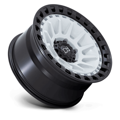 Black Rhino BARRAGE Gloss White On Matte Black wheel showcasing concave monoblock construction and durable design.