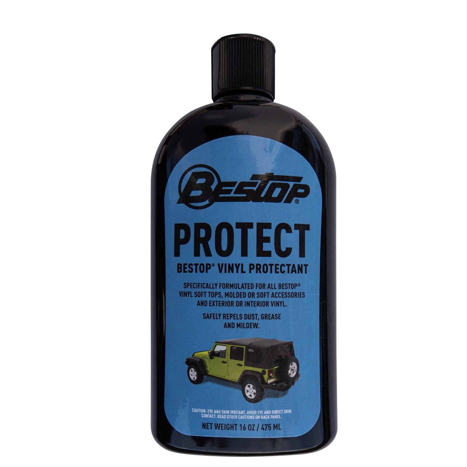 Bestop Cleaner 16 oz. Bottle Boxed Vinyl Protectant I 11212-00 for vehicle care and protection against UV damage.
