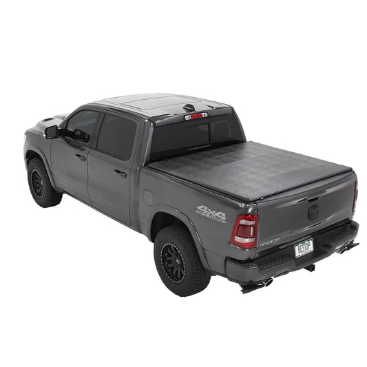BESTOP | Soft Tri-Fold Tonneau Cover EZ-Fold For Ram 2019-2024 1500 5.7 Foot Black on truck, tailgate spoiler not included.