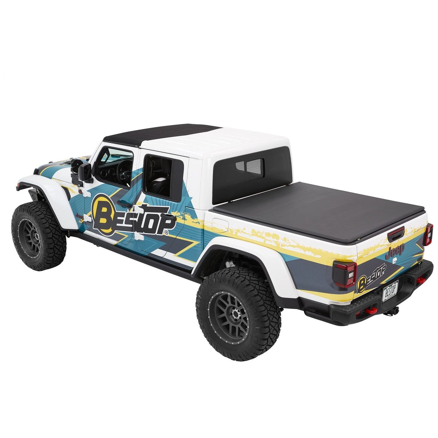BESTOP | EZ-Fold Soft Tonneau '20-26 Gladiator For 5 ft. bed Black Diamond Bestop | 16280-35 installed on a truck.