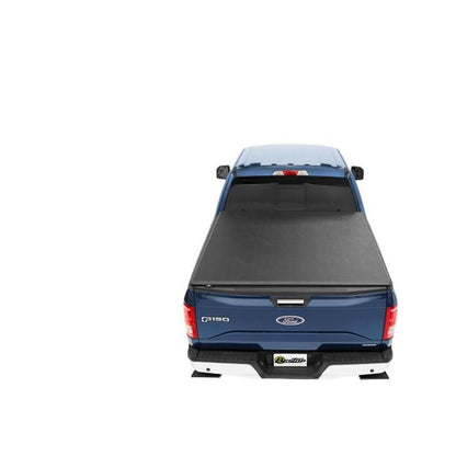 BESTOP | EZ-Roll Soft Tonneau Cover For Ford 2017-2024 F-250/F-350 Super Duty 6.8 Foot Black Tailgate Spoiler Not Included Bestop | 19222-01 on a blue truck