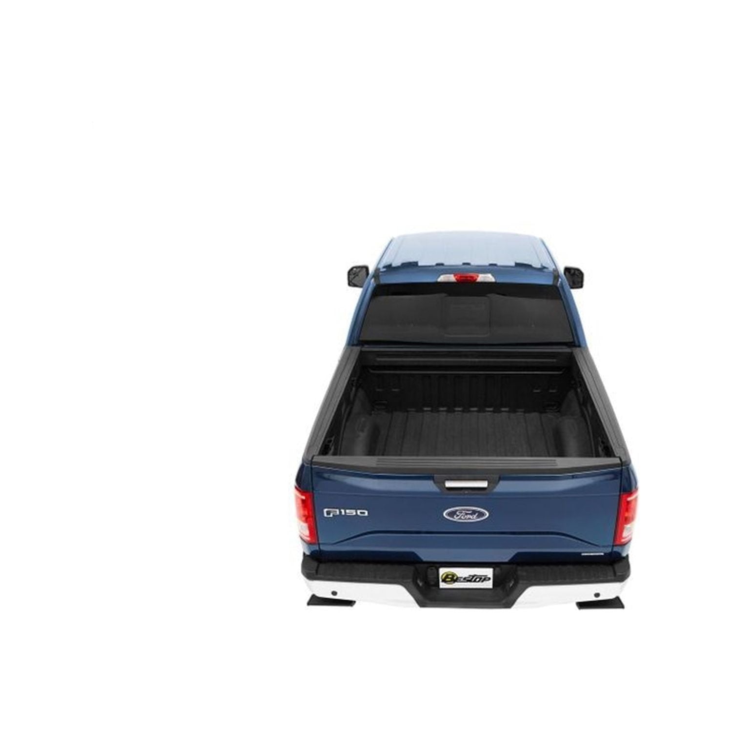 BESTOP | EZ-Roll Soft Tonneau Cover For Ford 2017-2024 F-250/F-350 Super Duty 6.8 Foot Black Tailgate Spoiler Not Included Bestop | 19222-01 on blue truck