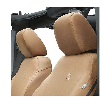 BESTOP | Jeep Wrangler Seat Covers For Jeep 2013-2018 Wrangler JK 4 Door Front Premium Vinyl Fabric Tan Bestop | 29283-04 installed on seats