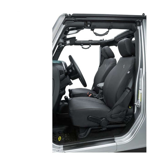 BESTOP | Jeep Wrangler Seat Covers For Jeep 2013-2018 Wrangler JK 4 Door Front Premium Vinyl Fabric Black Diamond Bestop | 29283-35 installed in Jeep