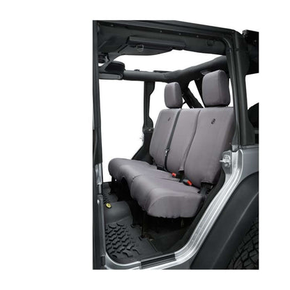 BESTOP | Jeep Wrangler Seat Covers For Jeep 2007, 2013-2018 Wrangler JK 4 Door Rear Premium Vinyl Fabric Charcoal Bestop | 29284-09 installed in a Jeep.