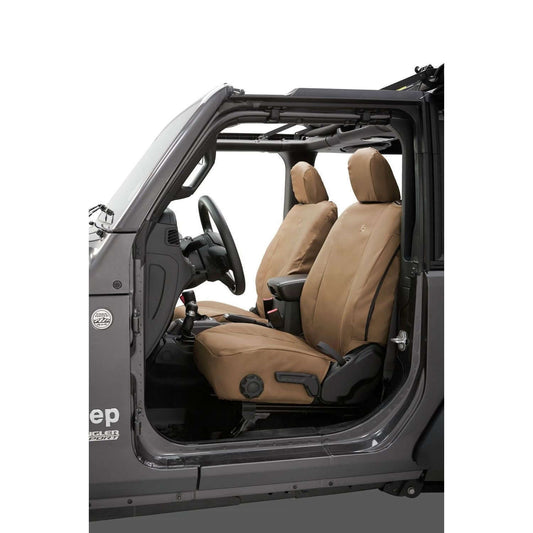 BESTOP | Seat Covers Jeep '18-26 Wrangler JL 2-Door Front Tan Bestop | 29293-04 installed in Jeep interior.