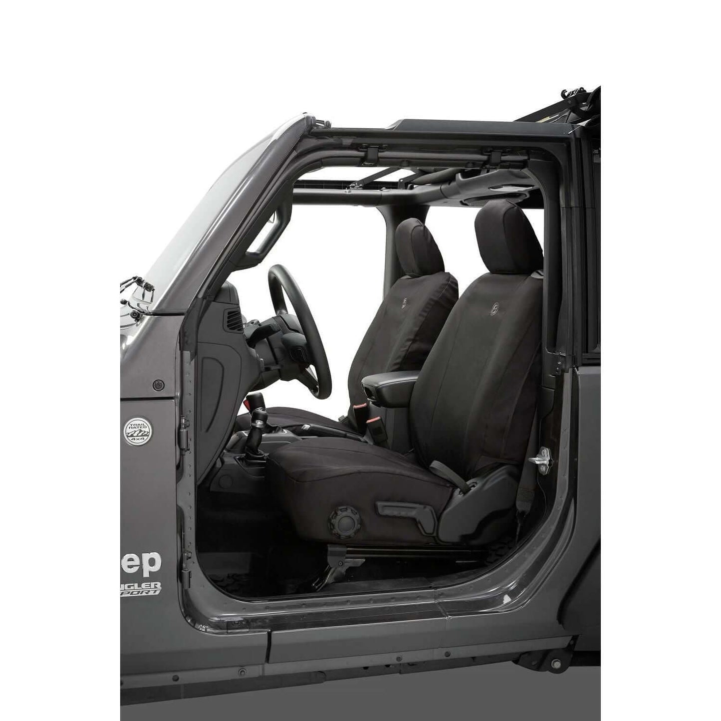 BESTOP | Seat Covers Jeep '18-26 Wrangler JL 2-Door Front Black Diamond Bestop | 29293-35 installed in Jeep interior.