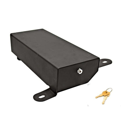 Underseat Lock Box Black Passenger Side I 42642-01 with keys on a white background.