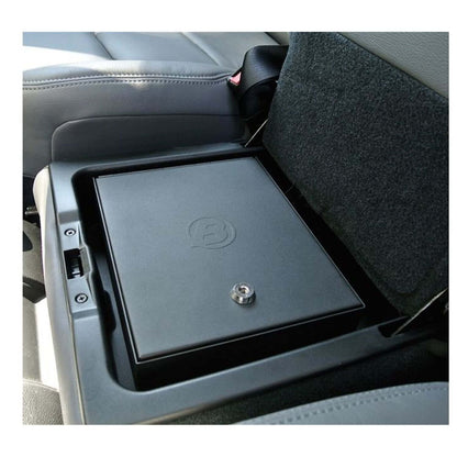Underseat Lock Box Black Incl. Security Cable/Key Lock I 42644-01 installed in a vehicle console.